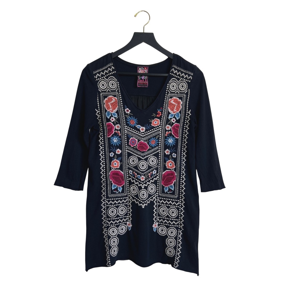 Johnny Was JWLA Embroidered Floral Tunic Long‎ Top Shirt XS